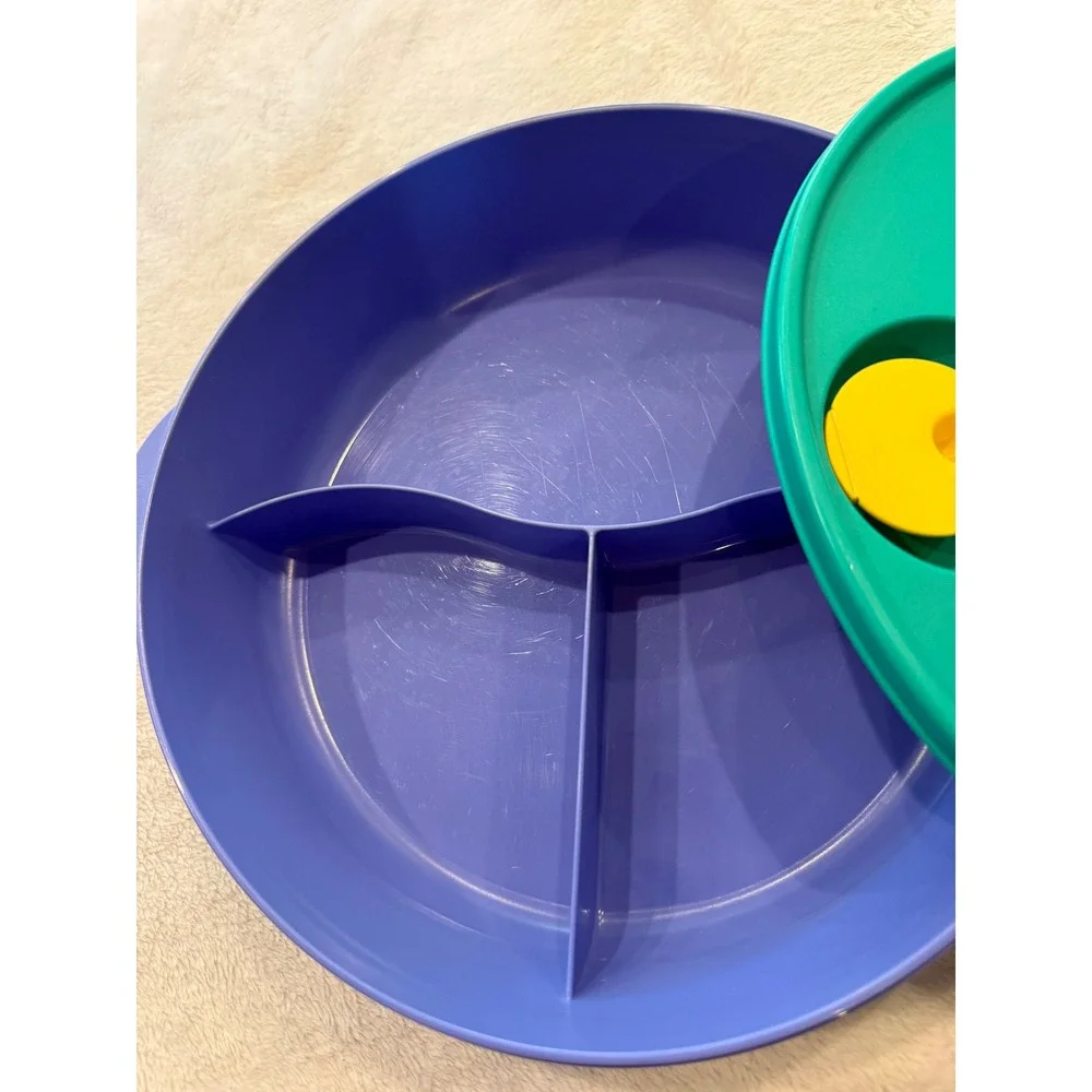 Tupperware Crystalwave Divided Microwave Dish 3284C Blue Teal 3 Compartment 9